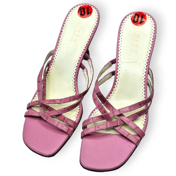 Ralph Lauren Karli Pink Fuchsia Faux Croc Strappy Leather Heels Sandals Sz 10 - Picture 2 of 8
